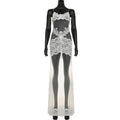 Summer Women Mesh Lace Lace Spaghetti Strap Dress See through Sexy Nightdress Vacation Maxi Dress