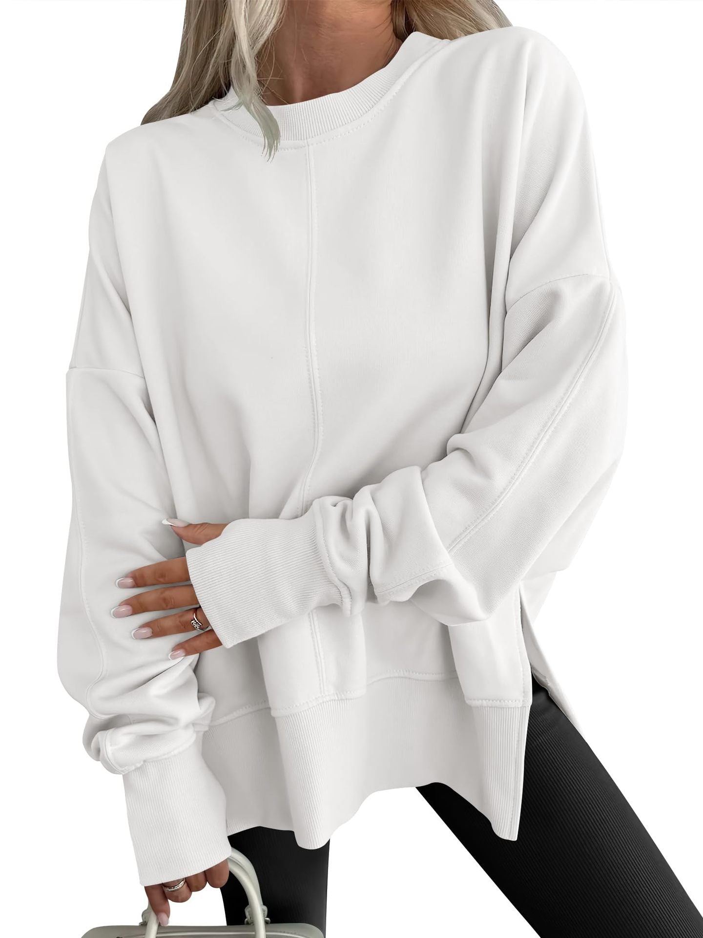 Code Casual round Neck Pullover Solid Color Loose Sports Long Sleeve Sweatshirt Tops