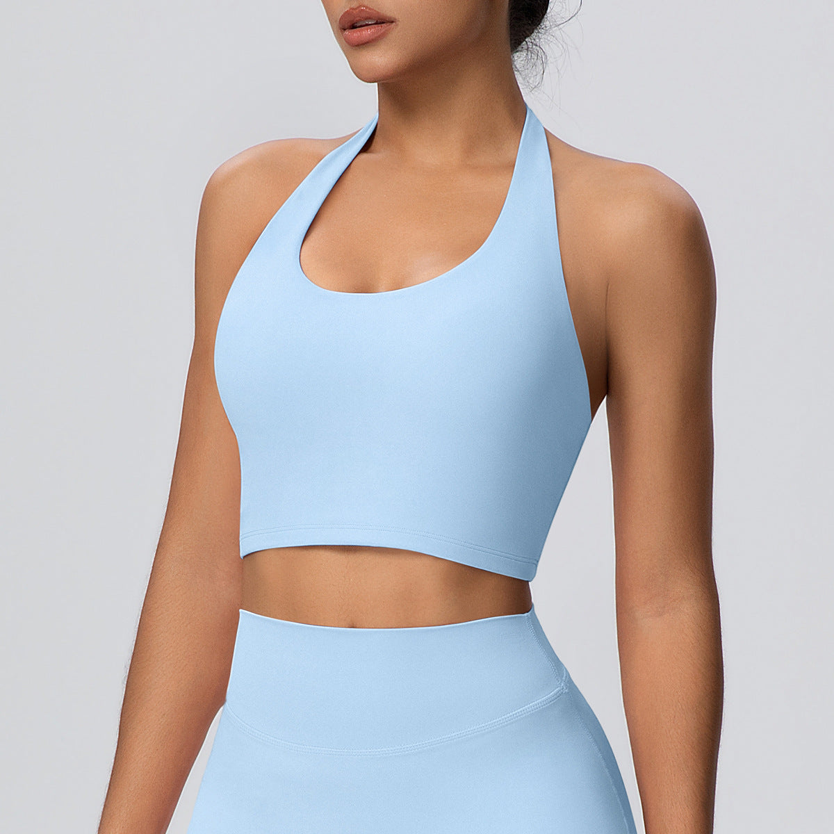 Solid Color Halter Beauty Back Nude Feel Yoga Vest Top Chest Pad Sports Bra Underwear Fitness Yoga Wear