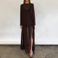 Spring Summer Arrival Mesh See through round Neck Long Sleeve Lace up Bow Split Dress Women