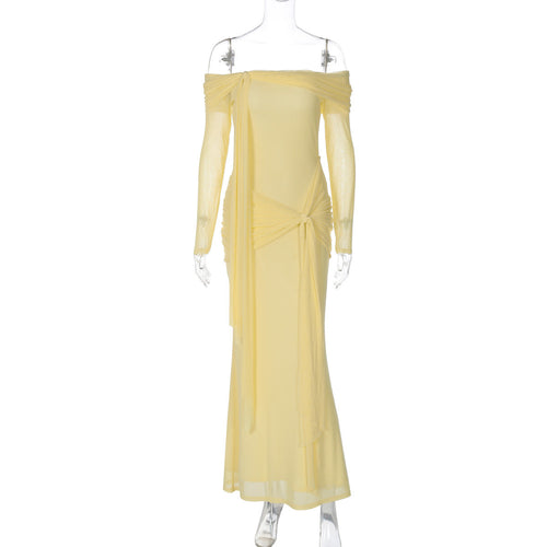 Best Seller in Women Clothing Summer Sexy See through off Shoulder Slim Fit Lace up Dress