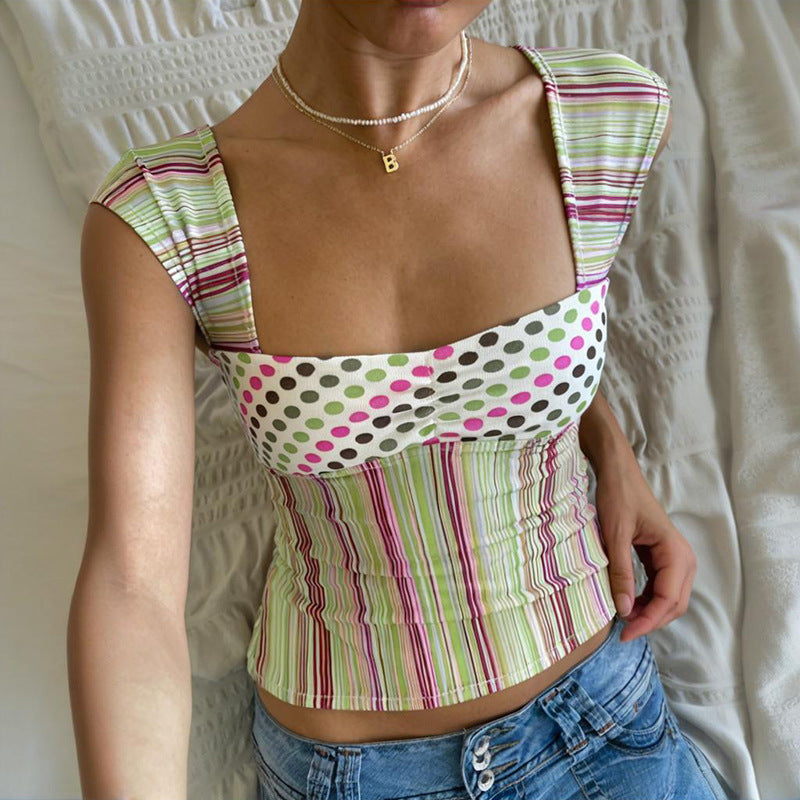 Sexy Fresh Printed Vest Top Summer Women Striped