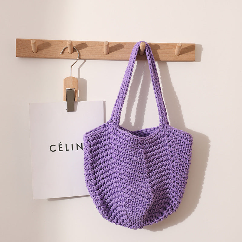 South Korea Vintage Shoulder Cotton Thread Woven Bag Crochet Handbag Straw Bag Vacation Beach Bag