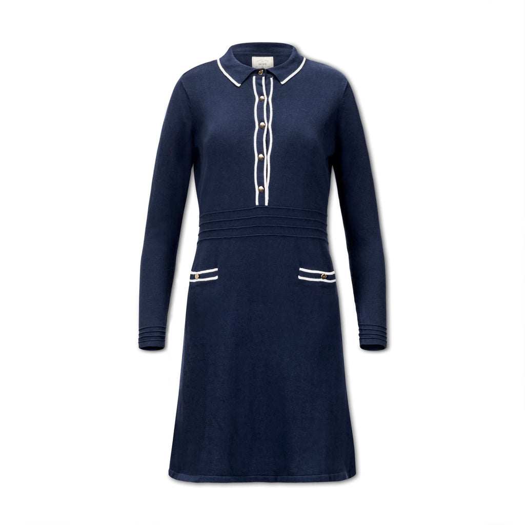 Tipped Button Front Sweater Dress