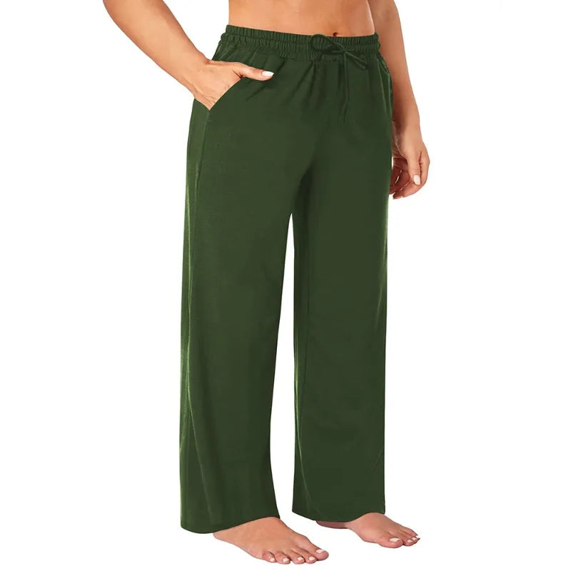 Plus Size Wide Leg  European Fit Straight Pockets Loose Elastic Waist Pants