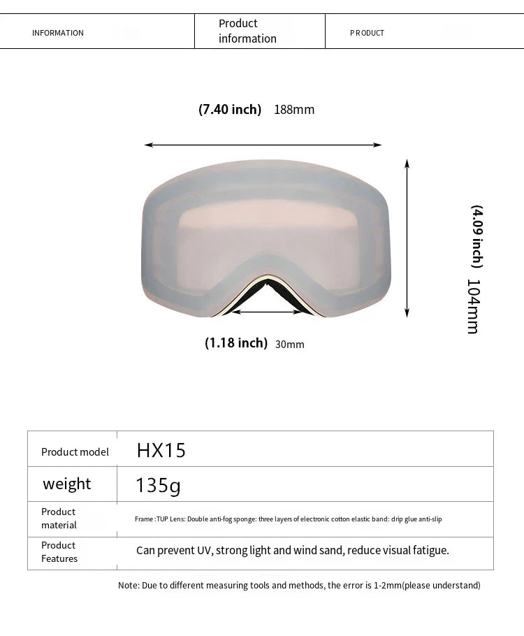 UV400 Anti-Fog Ski Snowboard Goggles