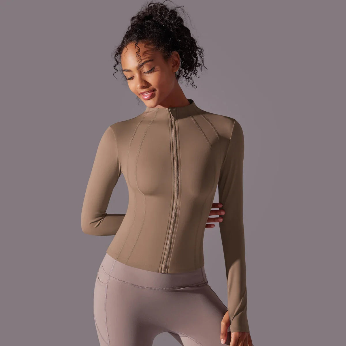 Women's Full Zip Yoga Top With Thumbholes