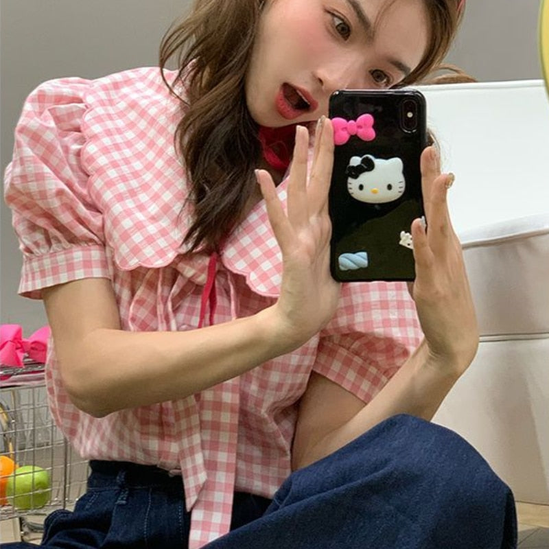 Gingham Peter Pan Collar Shirt