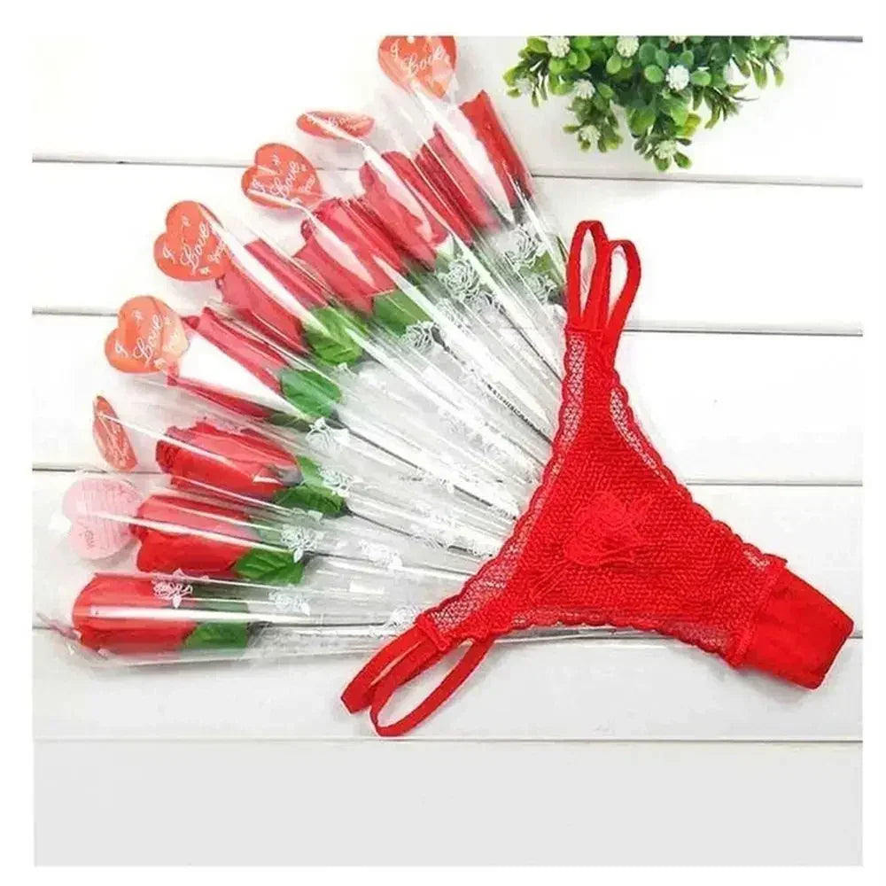 Valentines Day Creative Bikini Sexy Women's Lace Underwear Rose G-string Panties Briefs Thongs V-string