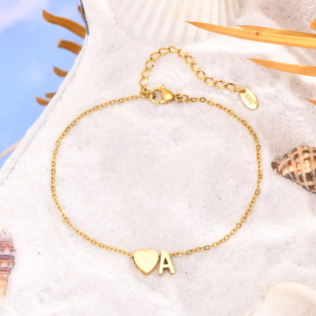 Women Heart Initial Stainless Steel Personalized Anklet Bracelets