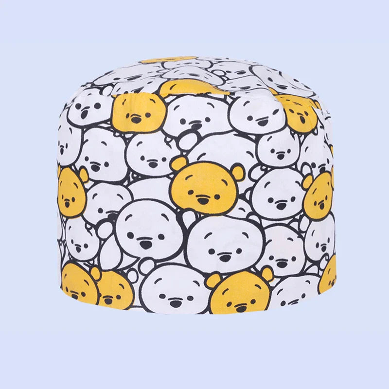 Cute Bear Print Surgical Caps for Long Hair