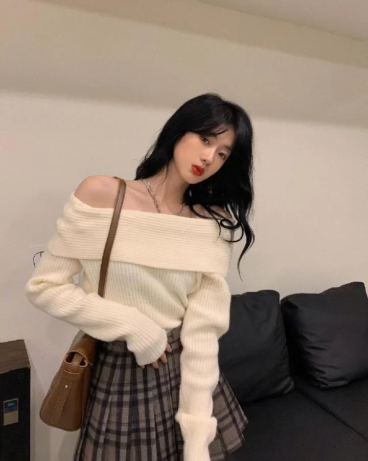 New Arriva Sexy Off-Shoulder Knit Thickened Soft Sweater Women