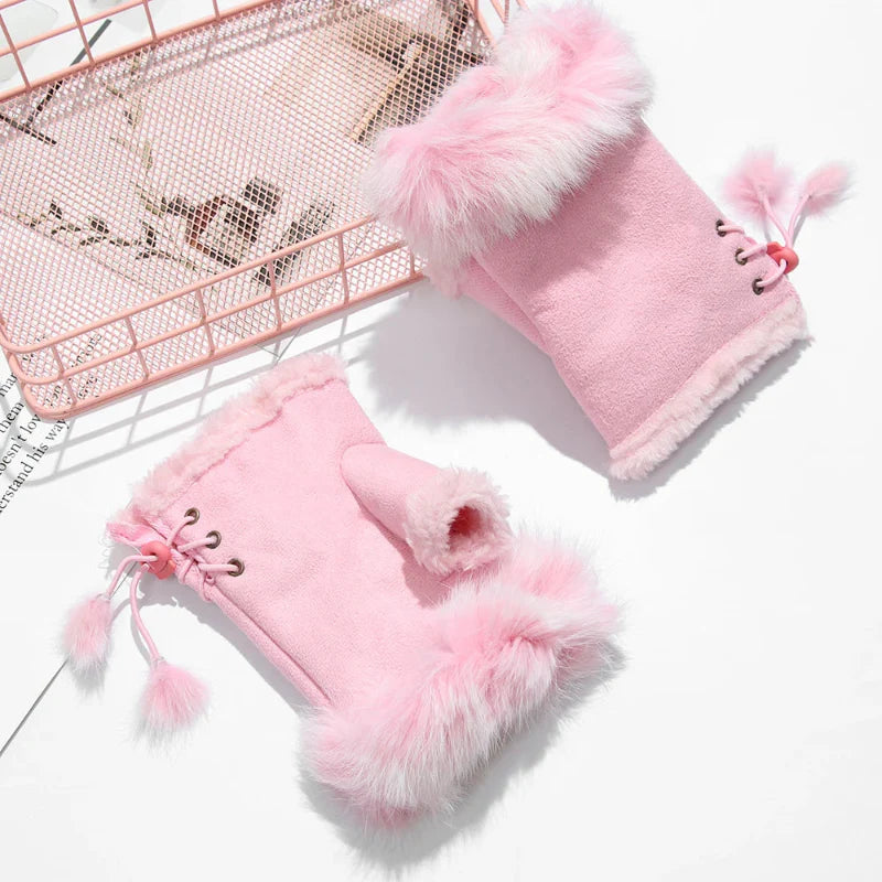 Fingerless Faux Rabbit Fur Gloves