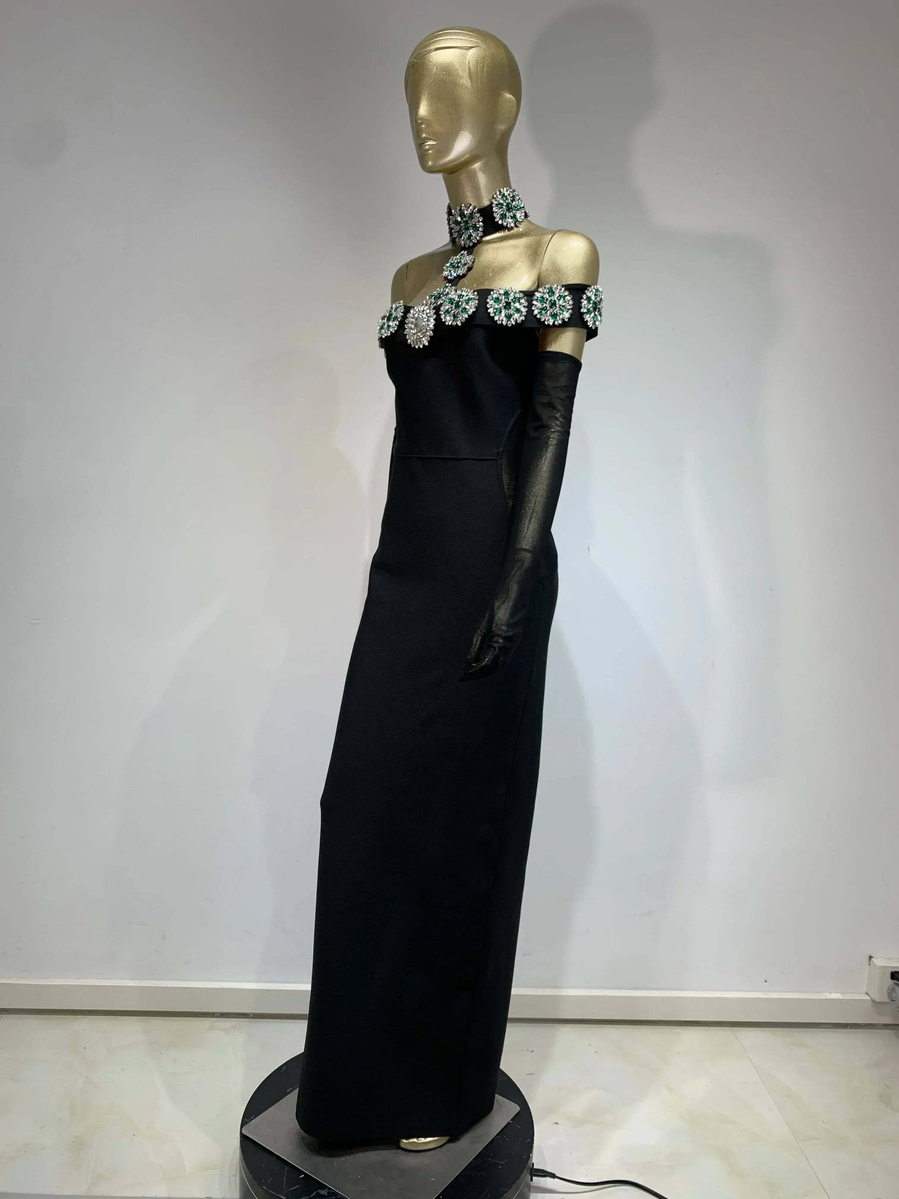 Summer Bandage Dress 2025 Women Celebrity Sexy Diamonds Crystal Black Maxi Long Bodycon Elegant Evening Club Party Dress