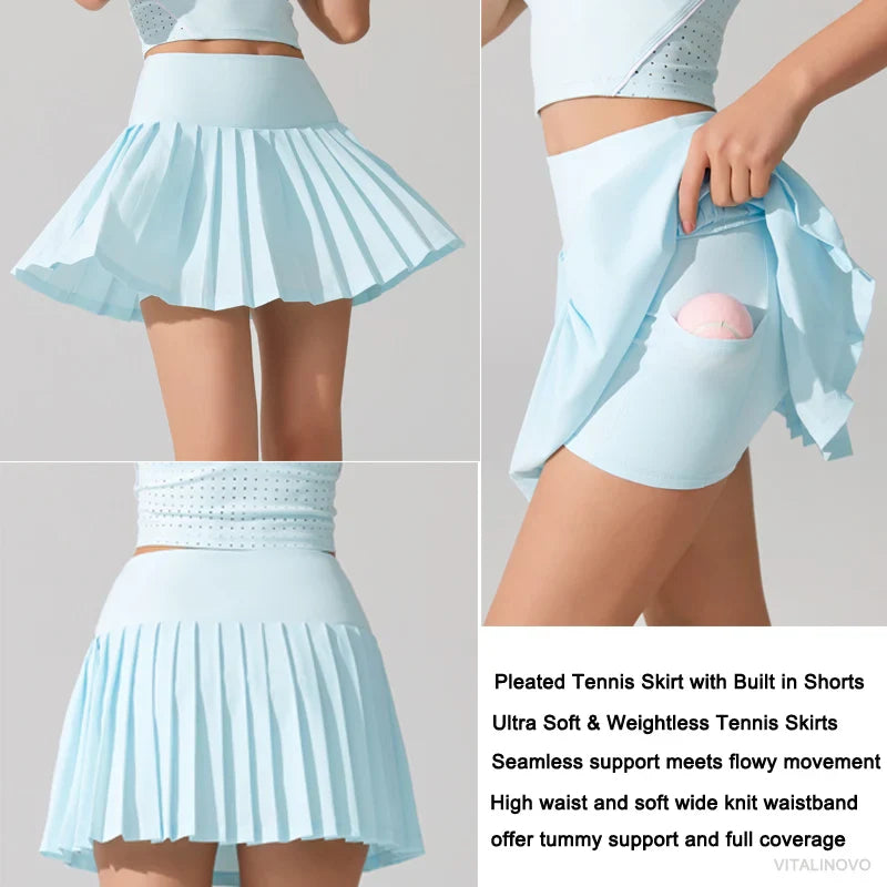 VITALINOVO Flowy Pleat Skort: High-Waist, Pocketed, Comfy