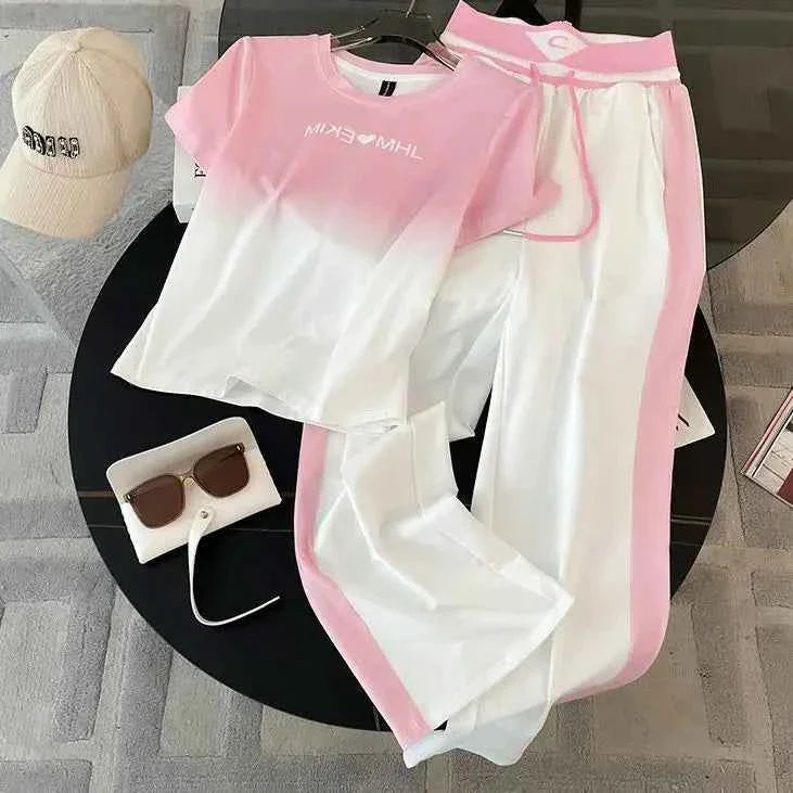 Gradient Short Sleeve & Wide Leg Pants Set