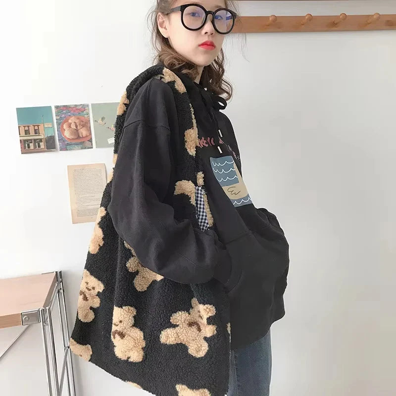 Cute Teddy Bear Print Tote Bag