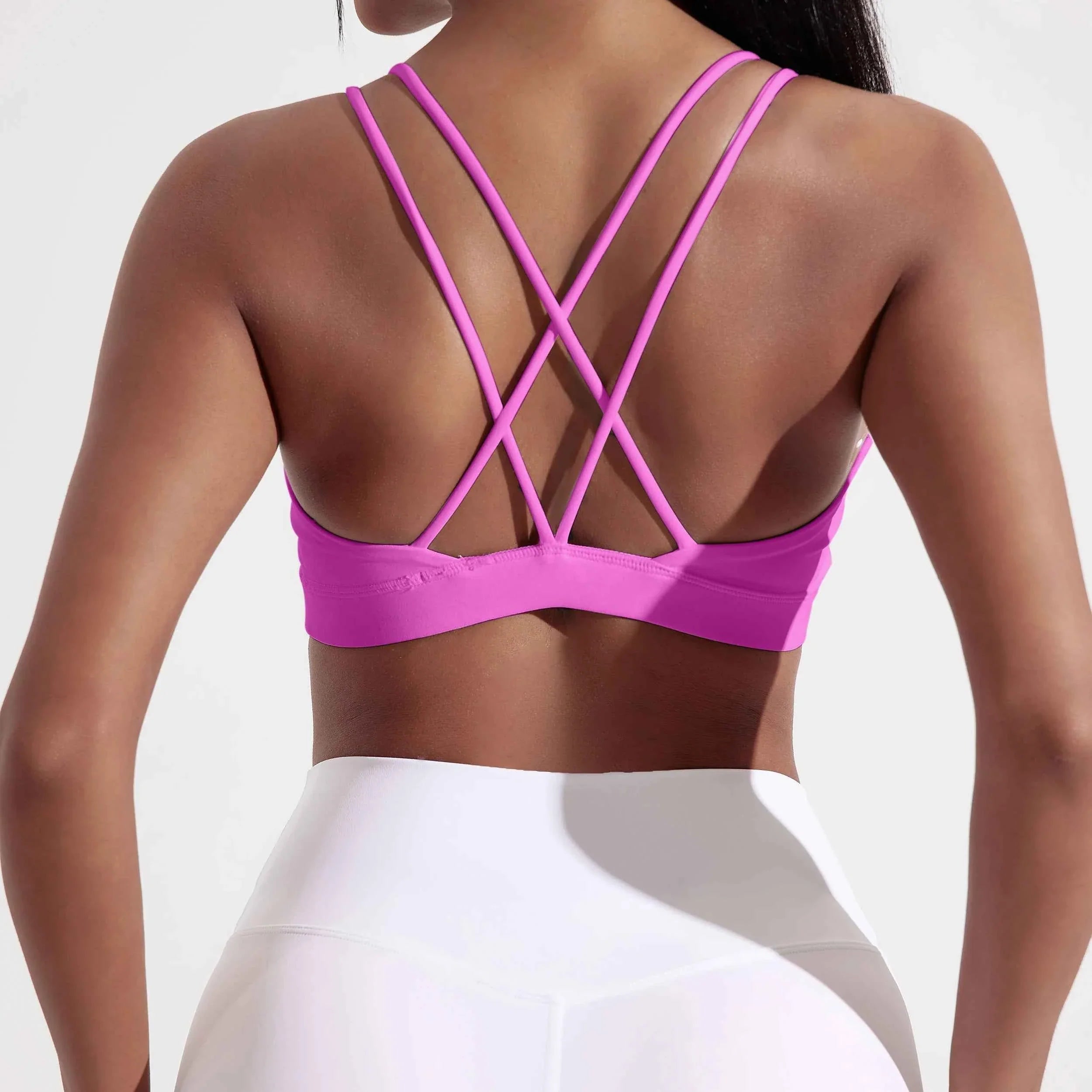 Solid Color Cross Fitness Bra with Chest Pad