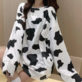 Long Sleeve Loose Cow Print Top