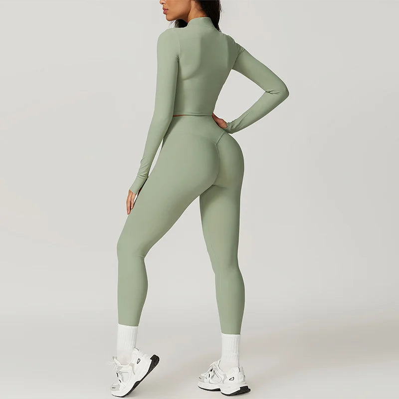 Workout Outfit ActiveWear 3 Pieces Workout Clothes Sports Bra High Waist Gym Leggings Long-Sleeved