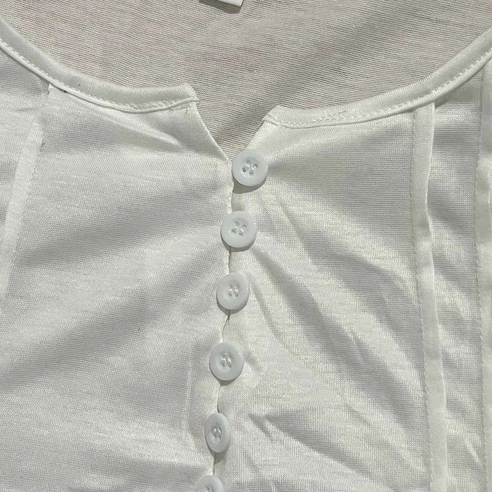 Elegant V-Neck Button T-Shirt - Women's Fashion