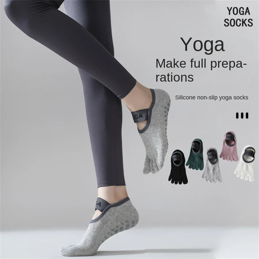 Women's five finger socks, anti slip yoga socks