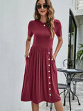 Solid Color Button Pocket Casual Women's Dress