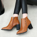 Rivet Chunky Heels with Pointed Toe, European Style