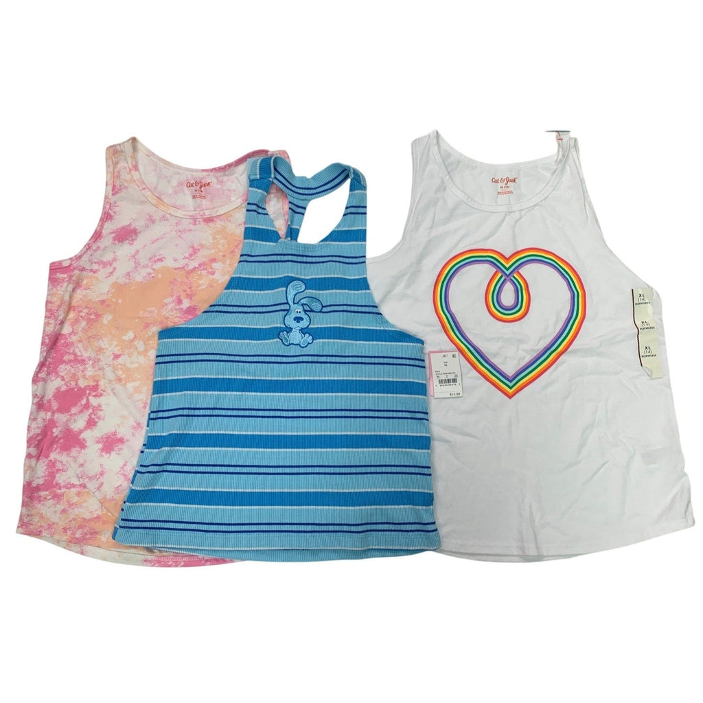 Lot of 3 New Cat & Jack Blues Clues Girls XL (14) Striped TieDye Heart Tank Tops