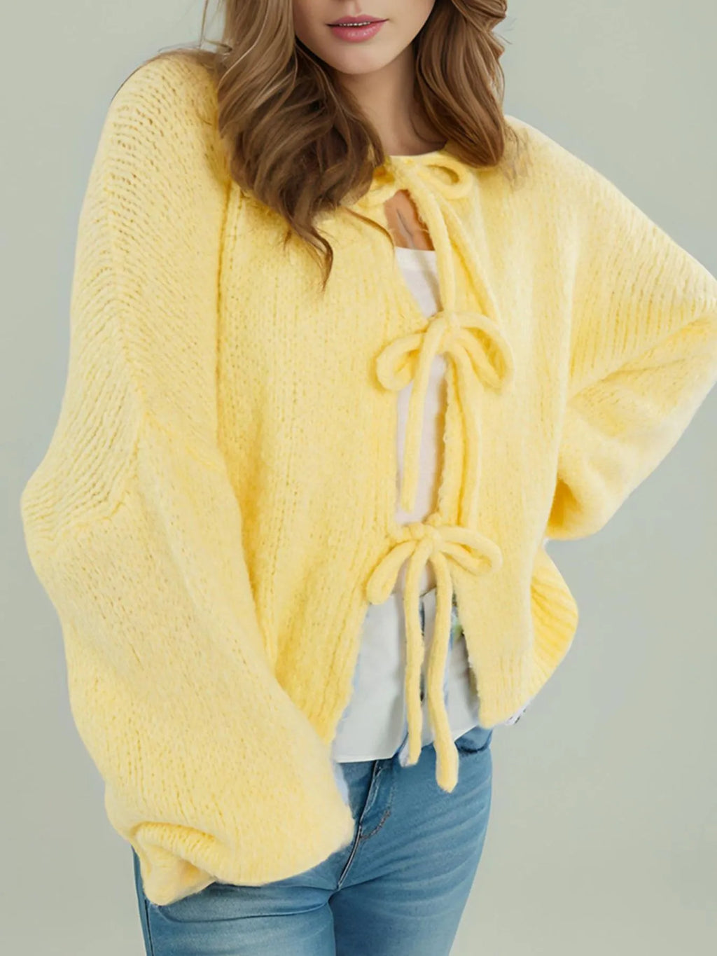 Cozy Bow-Tie Front Knit Cardigan