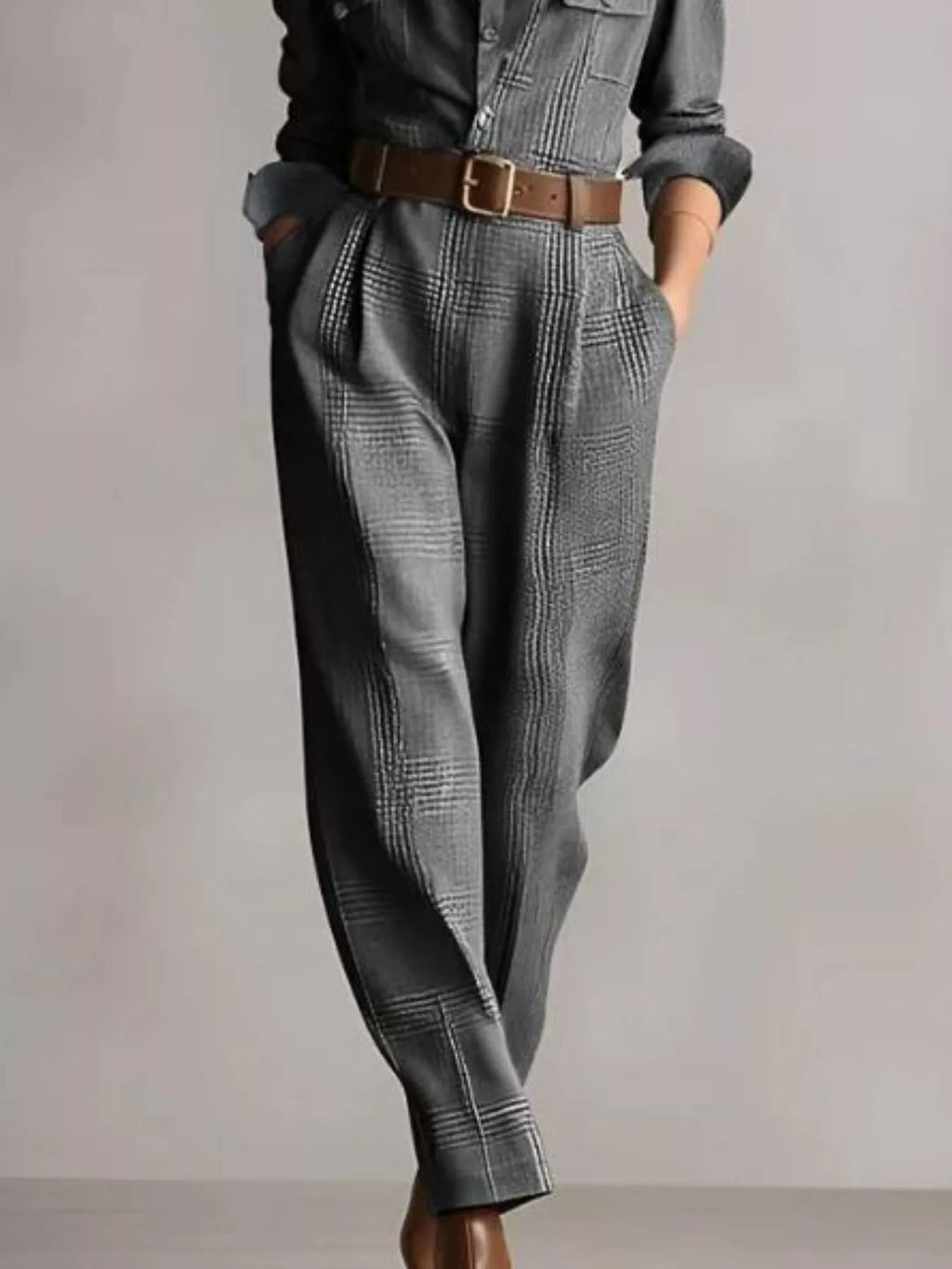 Button Front Long Sleeve Jumpsuit