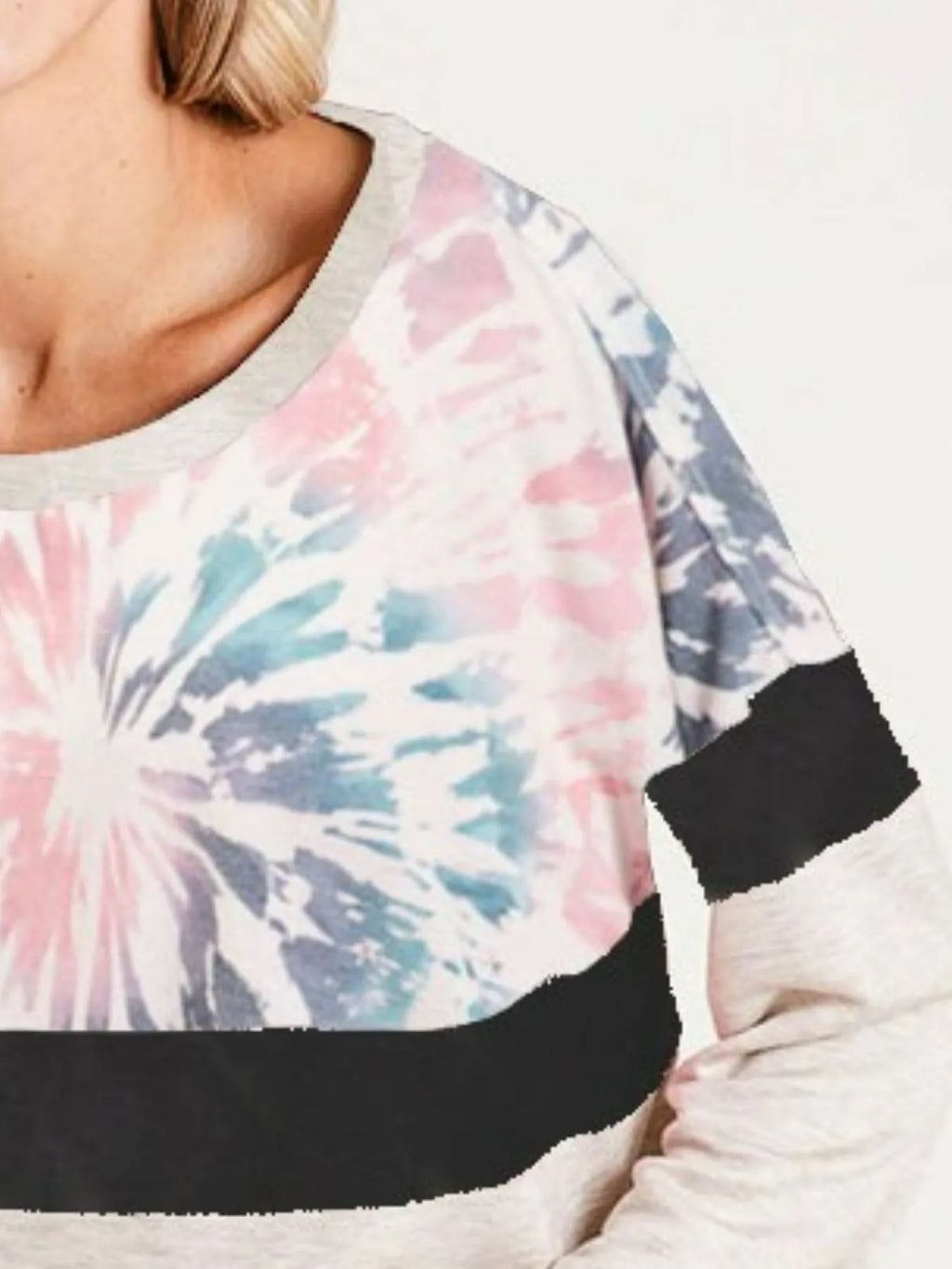 BiBi Mix And Match Color French Terry Wide Neck Top