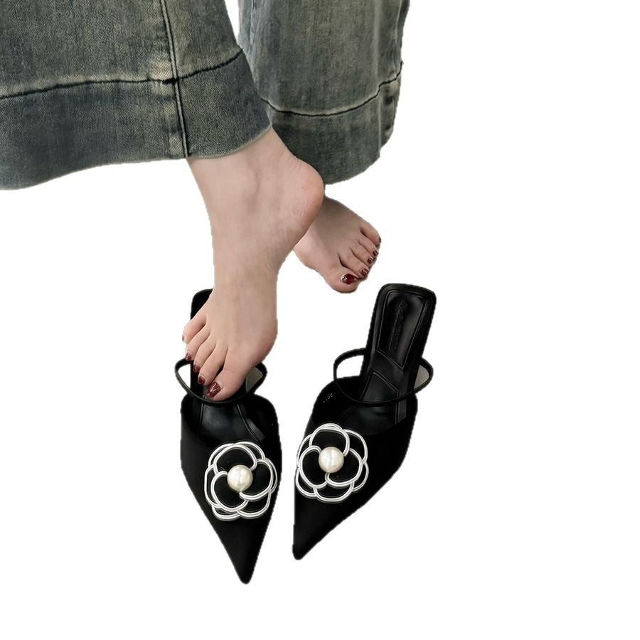 Chanel-Style Pointed Toe High Heel Mules for Women - Elegant French Office Heels