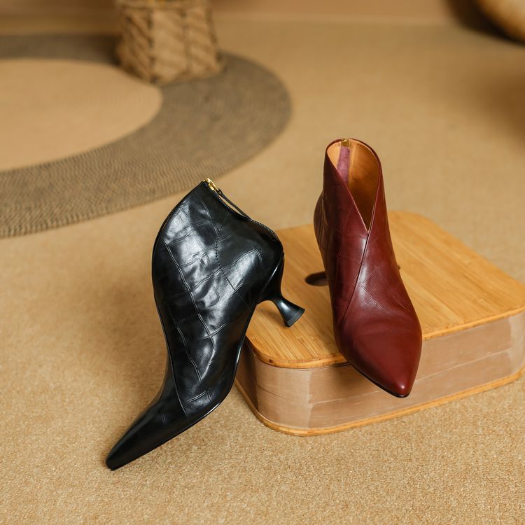 Women's Elegant Pointed-Toe Ankle Boots | Genuine Cowhide Leather | Velvet Lining Option