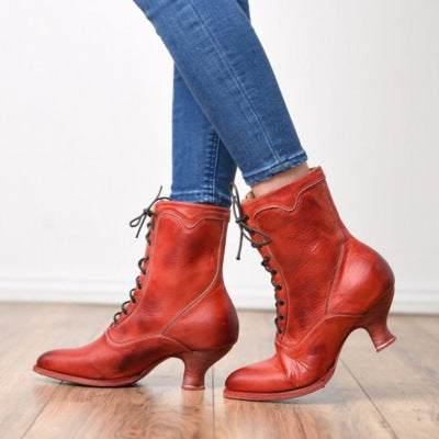 Women's Sculptural Heel Lace-Up Ankle Boots – Pointed Toe | Sarah Express