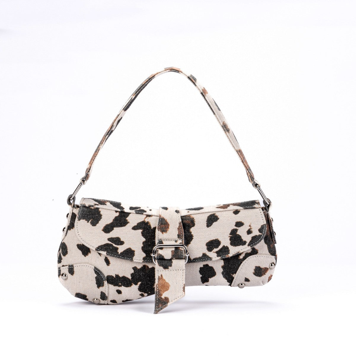 Leopard Print Underarm Bag - Distressed Canvas Shoulder Bag for Women