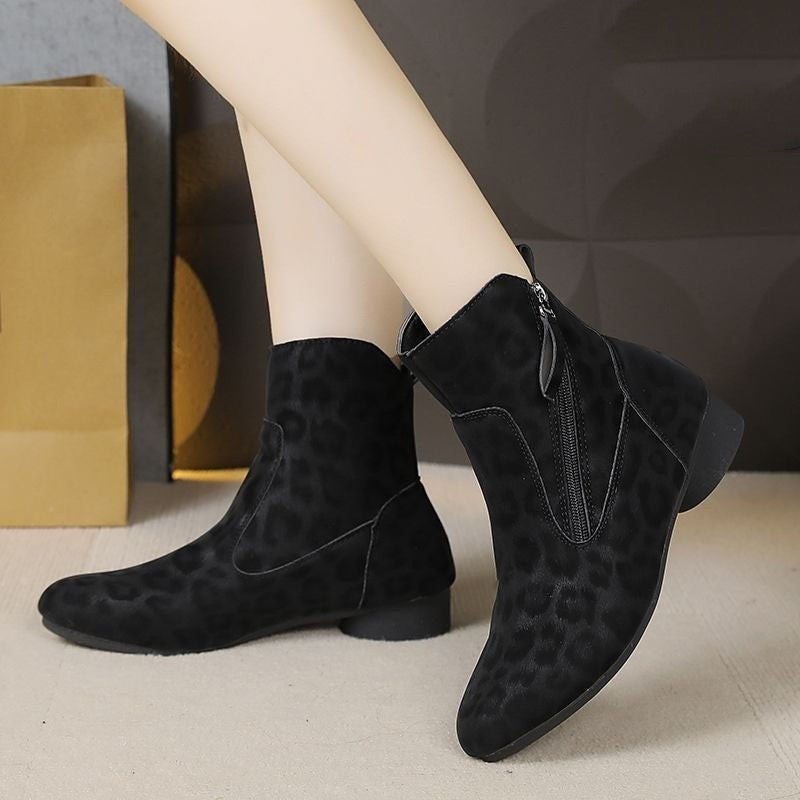 Women's Retro Suede Martin Boots - High-Top Ankle Boots with Flat Heel