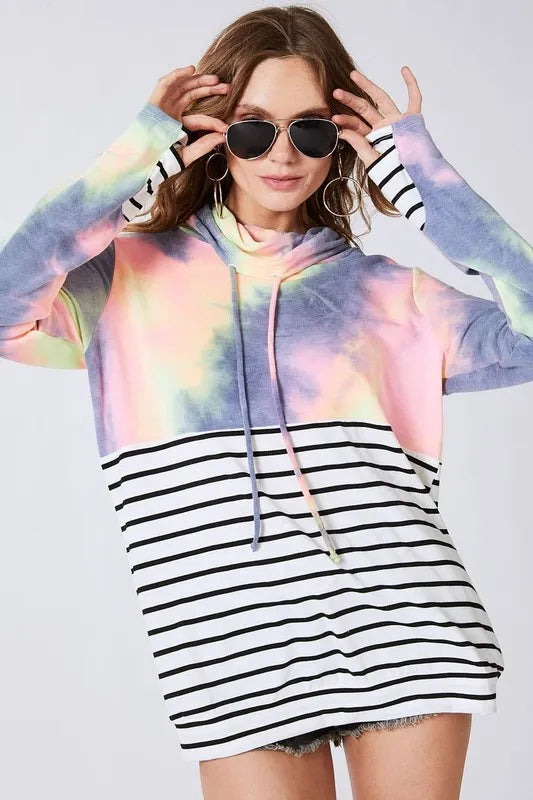 BiBi Tie Dye French Terry Cowl Neck Top