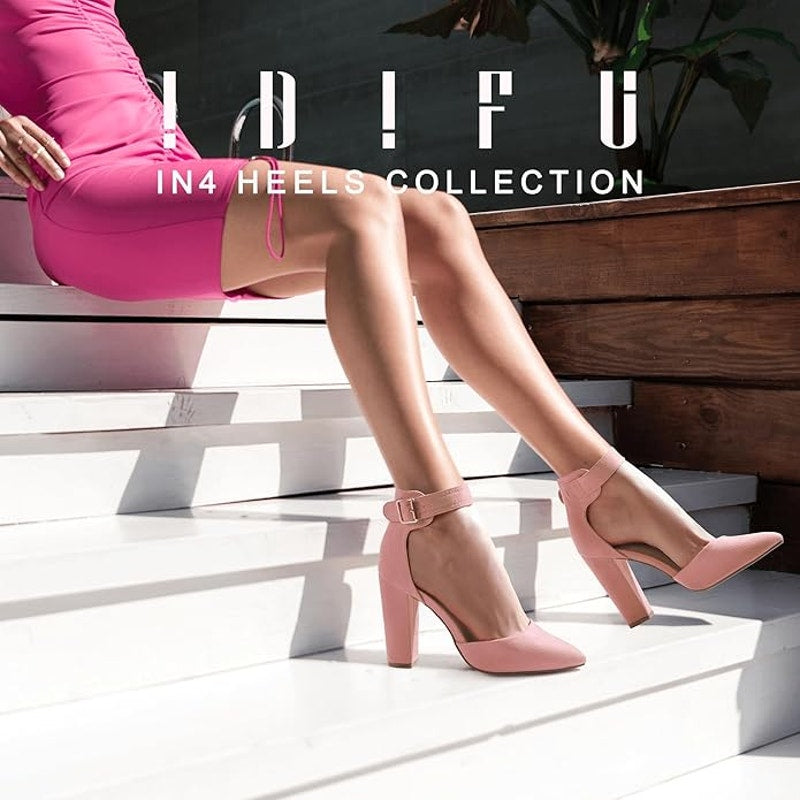 Idifu Womens Size 8 Pink 4" Suede Heel Closed Pointed Toe Ankle Strap Shoes