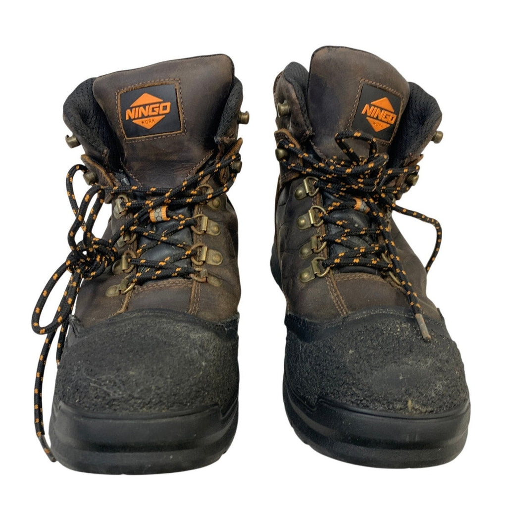 Ningo Mens Size 8.5 Brown Work Boots Lace Up Steel Toe Water Resistant Shoes