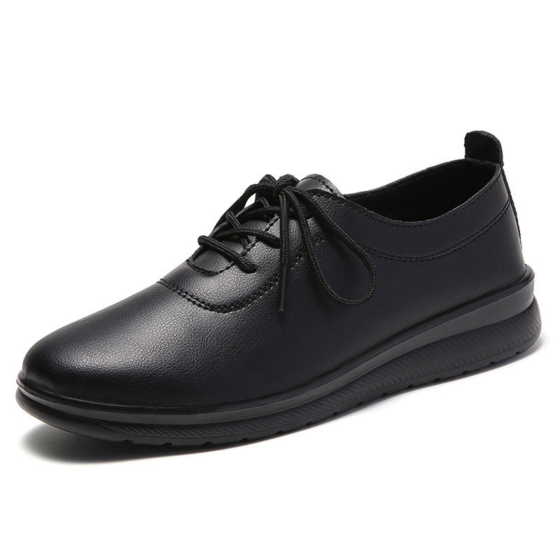 Women's Lace-Up Soft Sole Commuter Flats - Round Toe PU Leather Professional Shoes
