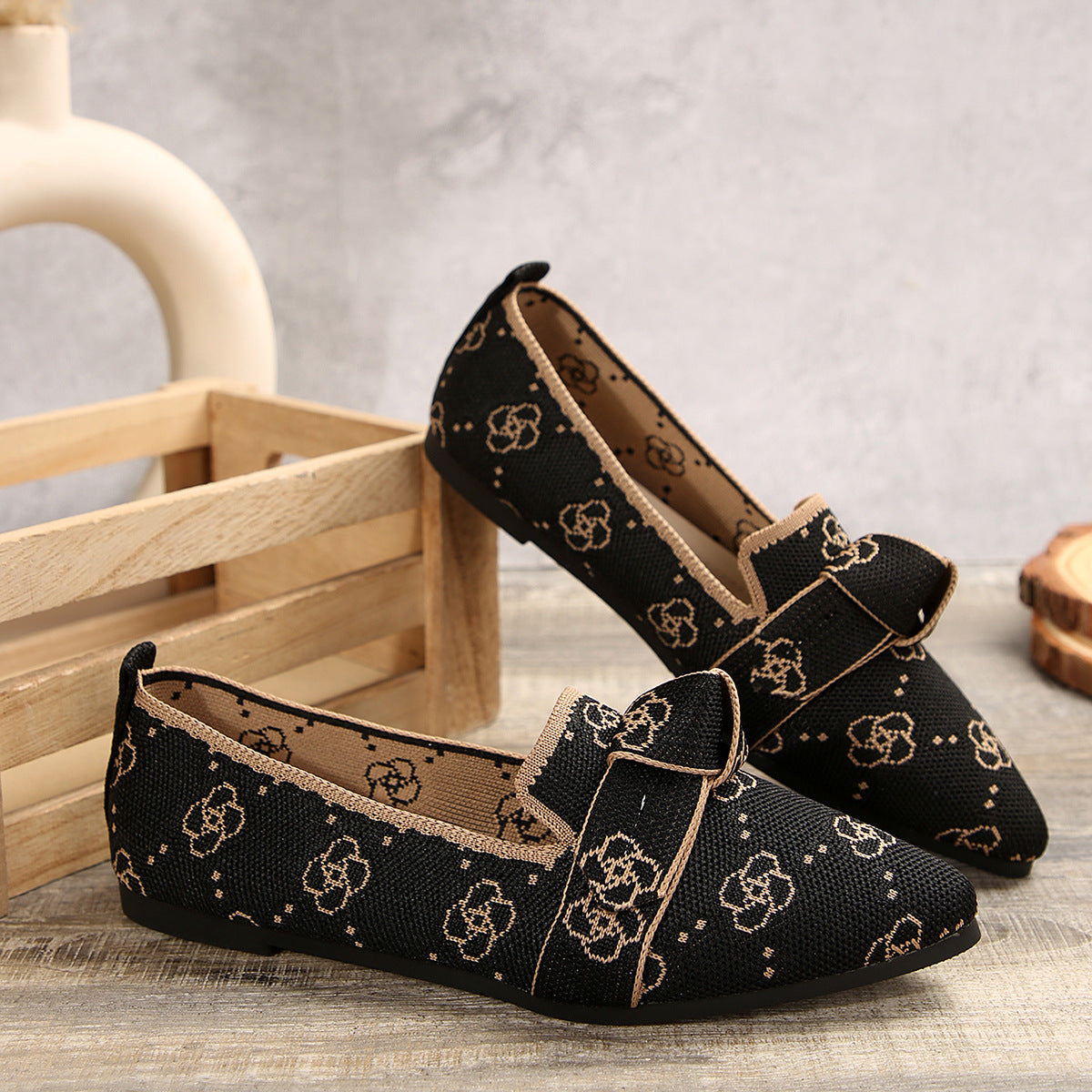 Bow-Tie Loafers | Breathable Mesh Slip-On Pointed Toe Flats