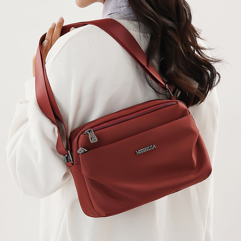 Women's Casual Multi-Compartment Crossbody Bag – Fabric Shoulder Bag with Patchwork Detail