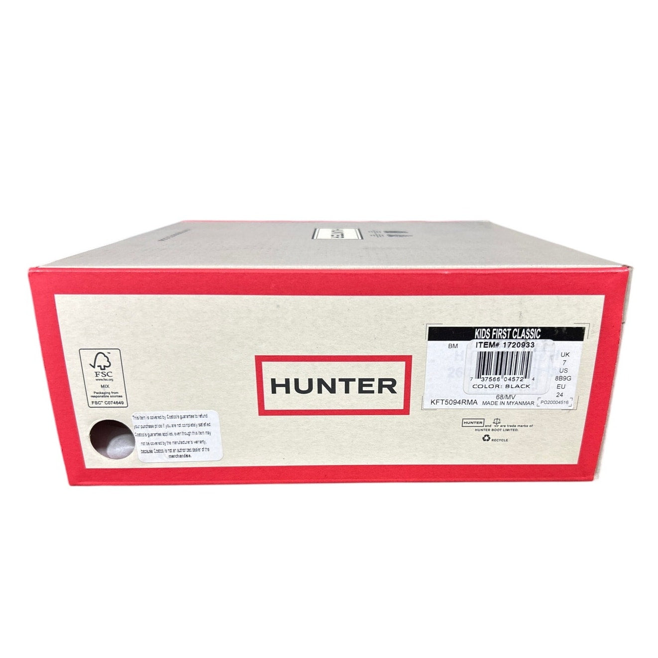 New Hunter Kids First Classic 8/9 Black Pull On Waterproof Wellies Rain Boots