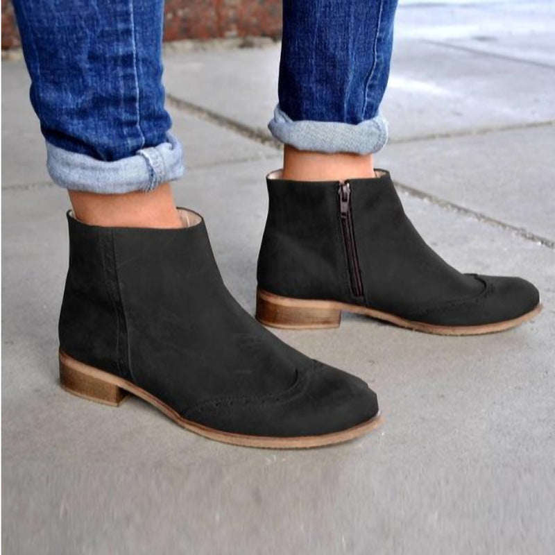 Women's Waterproof Platform Ankle Boots - Korean Style Side Zipper Low Heel Boots