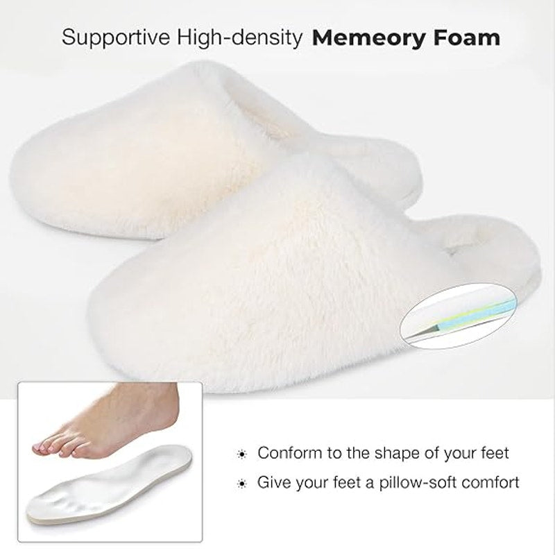 Snug Leaves Women's Size 5/6 White Slide On Fuzzy Memory Foam House Slippers