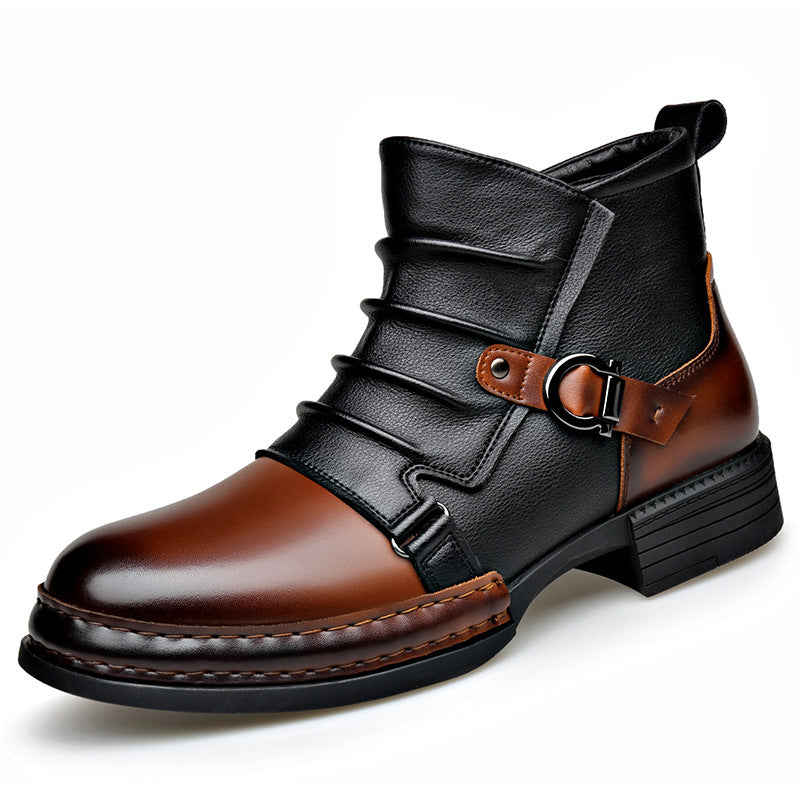 Men's British-Style Retro Zipper Boots | Fleece-Lined Thermal PU Leather