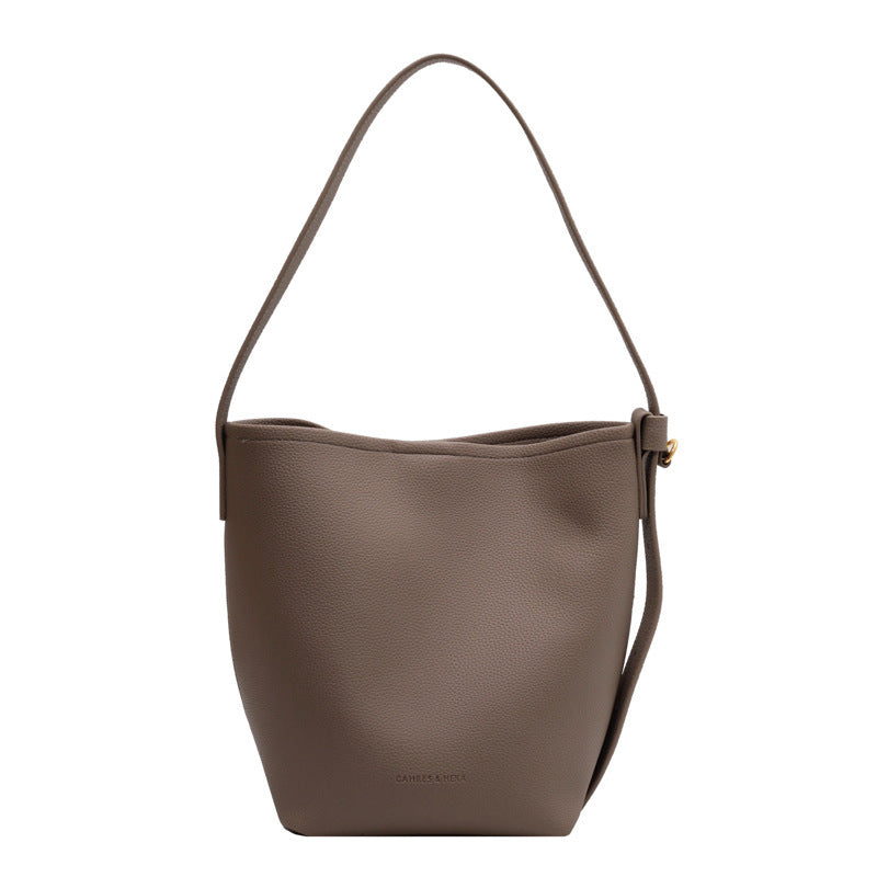 Women's Retro Bucket Bag - High-Capacity PU Leather Shoulder Bag with Compartments