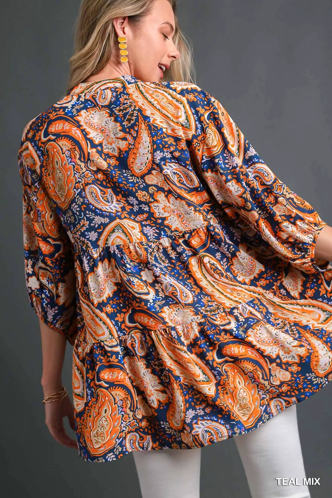 Umgee Mix Paisley Boho Tunic Blouse