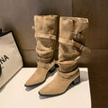 Women's Suede Pointed Toe Chunky Heel Ankle Boots | Sarah Express